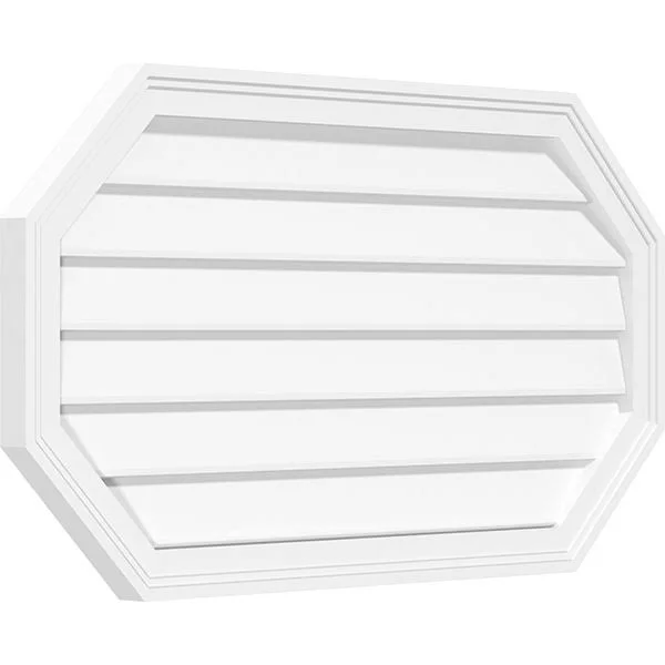 Ekena Millwork GVPOH34X3202SN 34x22W x 32x22H Horizontal Elongated Octagon Surface Mount PVC Gable Vent: Non-Functional, 2x22W x