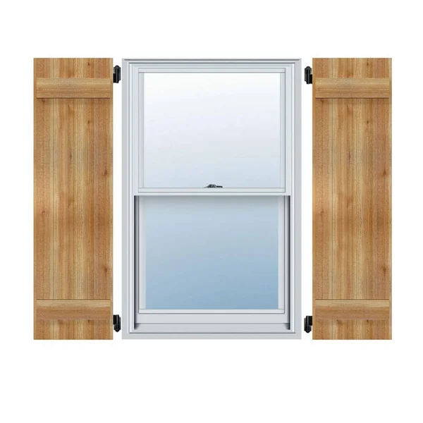 16 7/8x22W x 82x22H TimberCraft Five 3 3/8x22 Boards Joined Board-n-Batten Shutters - Rough Sawn Western Red Cedar (Per Pair)