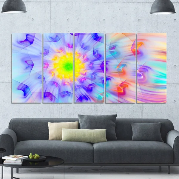 Design Art 'Large Yellow Alien Fractal Flower' 6 Piece Graphic Art Print Set on Canvas
