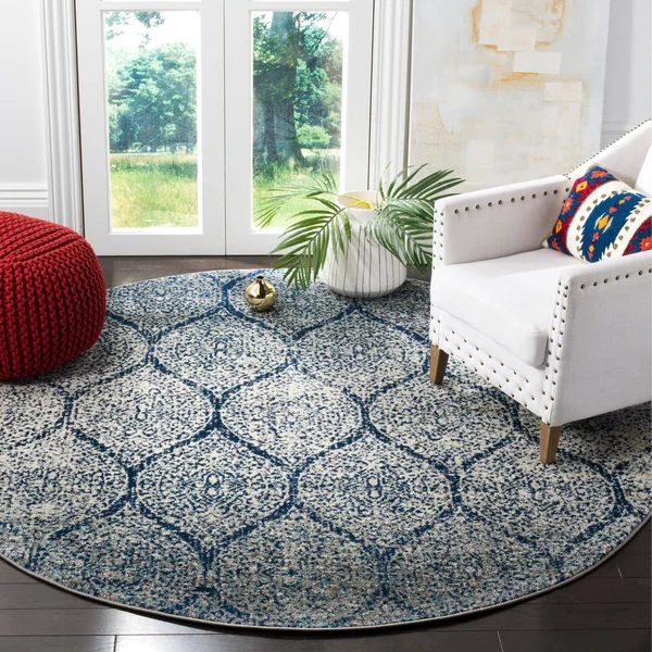 Safavieh Madison Rug Collection MAD604G - Navy, Silver - 11& x 11& Round