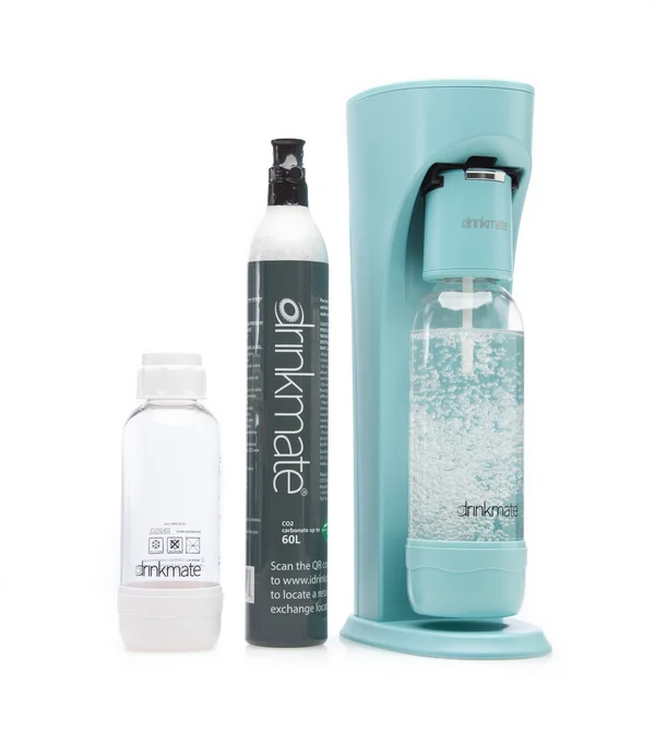 Drinkmate Sparkling Water and Soda Maker - Carbonates Any Drink, Special Bundle Arctic Blue