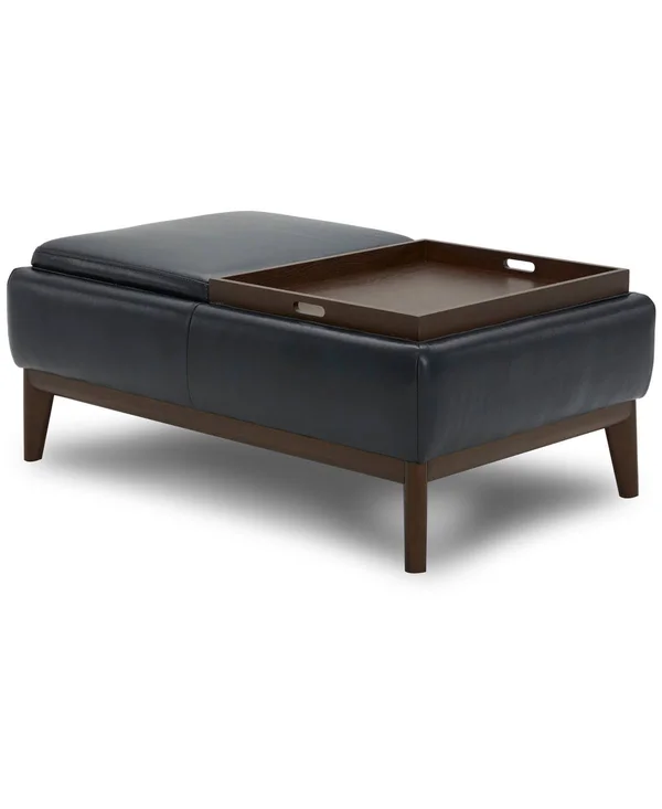 Jollene Leather Ottoman with Wood Trays, Created for Macy's - Navy