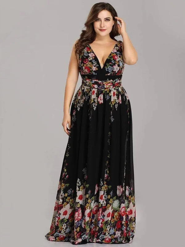 Sleeveless V-Neck Ruched Flowy Chiffon Bridesmaid Dress Adult Female