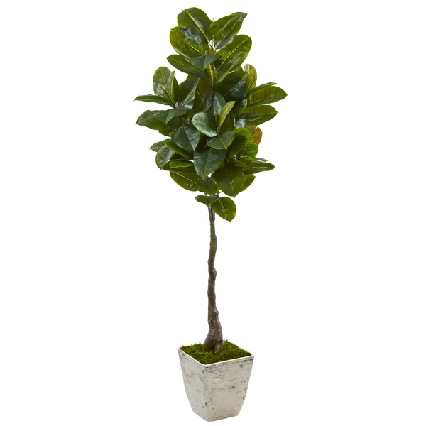 Nearly Natural 67 in. Rubber Leaf Real Touch Artificial Tree in White Planter