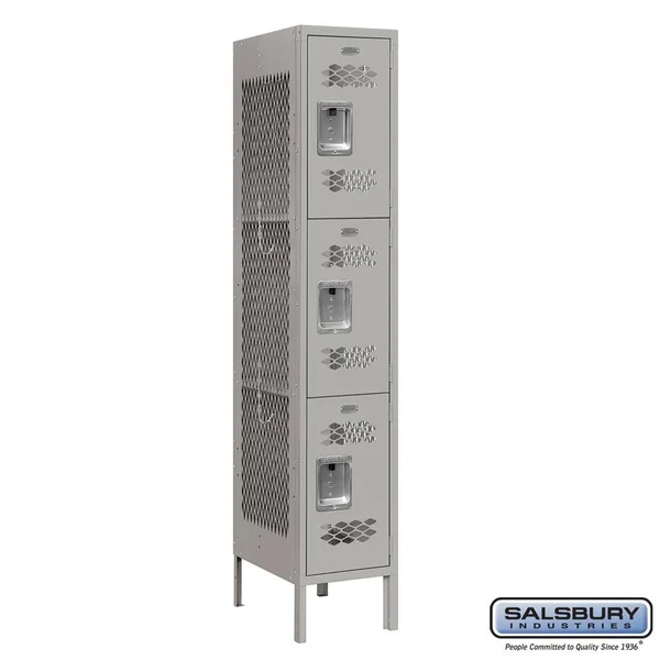 Salsbury Industries 73162GY-U Triple Tier 12-Inch Wide 6-Feet High 12-Inch Deep Unassembled Vented Metal Locker, Gray