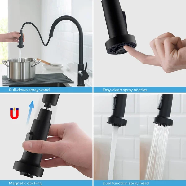 KIBI Brass Pull Down Kitchen Faucet with Sprayer & Soap Dispenser Brushed Nickel