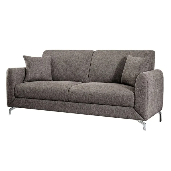 Benzara BM207343 Contemporary Fabric Upholstered Wooden Sofa with Metal Legs Gray