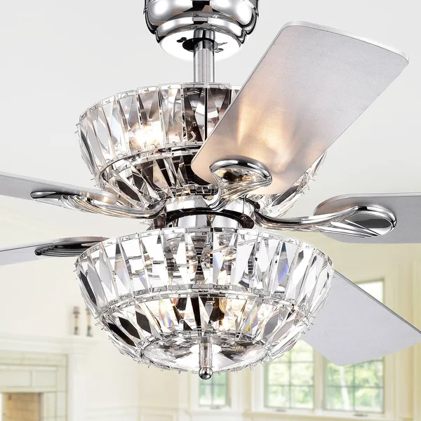 Senma Dual Lamp 52-Inch 6-Light Lighted Ceiling Fan with Crystal Bowl Shades Remote Controlled