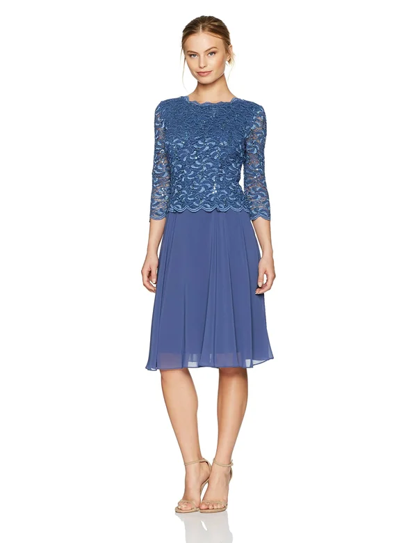 Alex Evenings Petite Tea Length Sequin Lace Mock Women's Dress : 12p