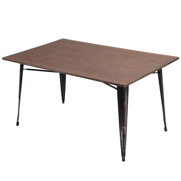 Boyel Living Antique Distressed Black Brown Rectangular Dining Table with Metal Legs