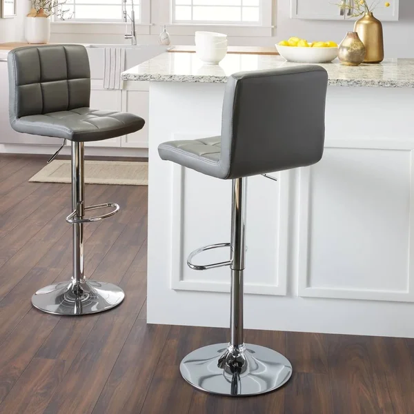 Porch & Den Galena Chrome and Faux Leather Height-Adjustable Barstools (Set of 2) Red