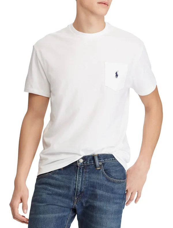 Big & Tall Polo Ralph Lauren Classic Fit Jersey Crewneck Pocket Tee - White - Size 5X, Men's