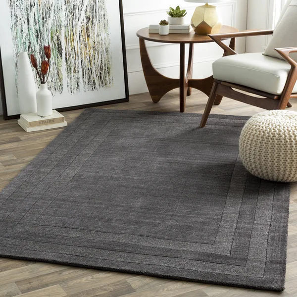 Modern BHS-0061938 Tufted Wool Charcoal Border Accent Rug - 8' x 11'