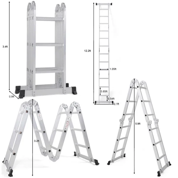 12.5ft EN131 330lb Multi Purpose Step Platform Aluminum Folding Scaffold Ladder