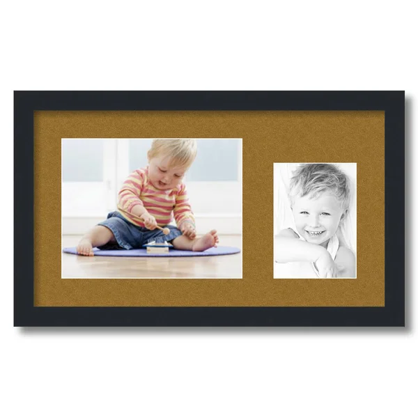 Collage Picture Frame - Satin Black Frame with 2 openings for 5x7 Photos with Brown El Dorado Mat. D3926EE195, ArtToFrames