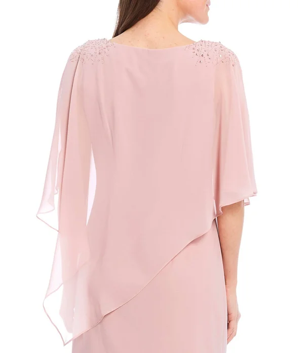 Ignite Evenings Chiffon Asymmetric Overlay Beaded Shoulder Detail Sheath Dress - 14