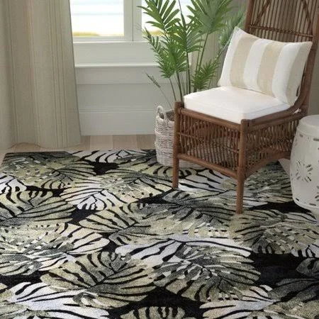 Bay Isle Home Skeen Tropical Black Area Rug - Size: Rectangle 9&3 inch x 12&3 inch