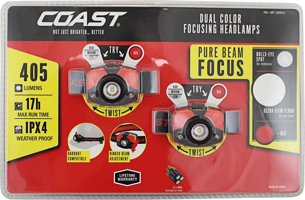 Coast HL7 Focusing 405 Lumen LED Headlamp - 2 pack