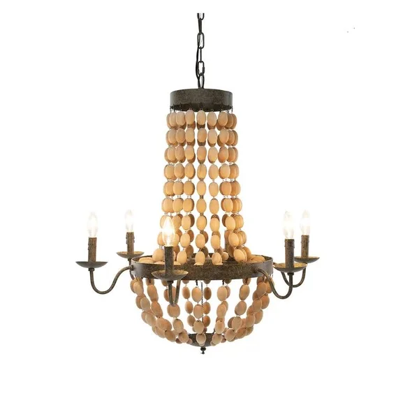 Bargas 6 - Light Unique - Statement Empire Chandelier with Wood Accents - Brown