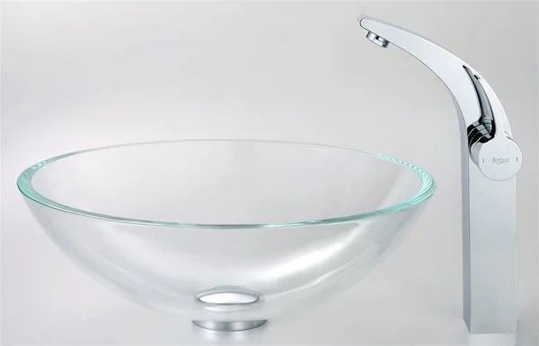 Kraus C-GV-100-12mm-14700CH Crystal Clear Glass Vessel Sink and Illusio Faucet Chrome