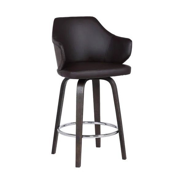 Benjara 26x22 Swivel Curved Design Faux Leather Barstool with Tapered Legs - Brown