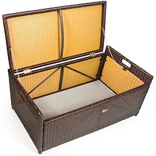 Barton Outdoor Storage Bench Rattan Style Deck Box with Cushion, 60-Gallon