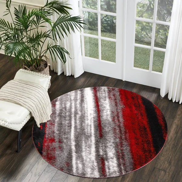 Santorini Collection Red/Gray Shag Polyester Area Rug - 2'1'' x 3'3''