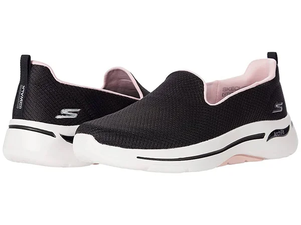 Skechers Women's GOwalk Arch Fit - Grateful Slip-On Walking Shoes, Black/Pink, 8.5