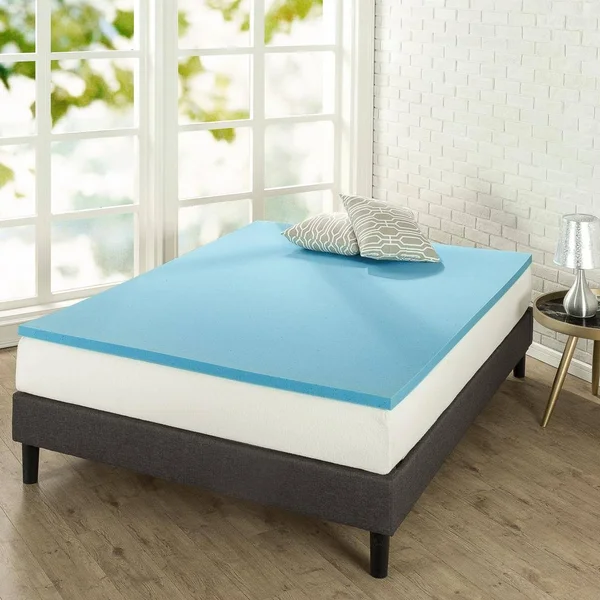 Zinus Green Tea Cooling Gel 1.5 in. King Memory Foam Mattress Topper, Blue