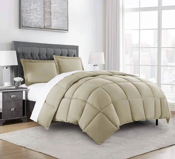 Chezmoi Collection 3-Piece Down Alternative Comforter Set (Oversized King, Khaki)