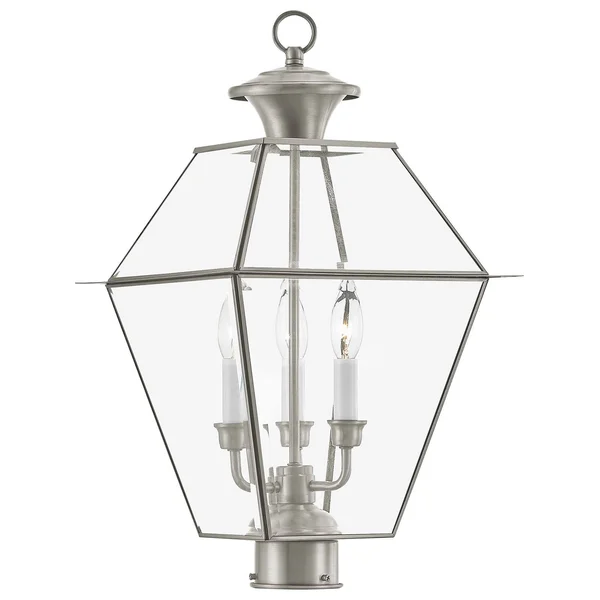 Livex Lighting Westover 3 Light Brushed Nickel Outdoor Post Top Lantern 2384-91