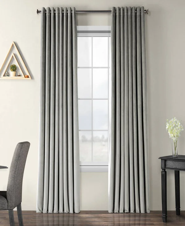 Exclusive Fabrics Signature Velvet Extra Wide Grommet Blackout Curtain - 100 x 120 - Silver Grey
