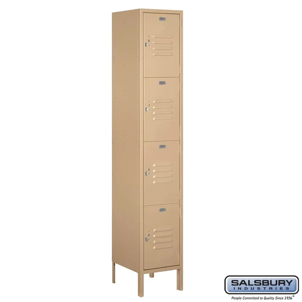 Salsbury Industries 54165TN-U Extra Wide Standard Metal Locker - Four Tier - 1 Wide - 6 Feet High - 15 Inches Deep - Tan - Unass