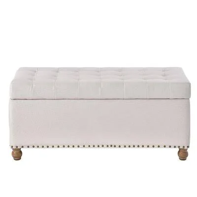 Upholstered Flip Top Storage Bench with Tufted Top - Rubber Wood Legs Canora Grey Color: Beige