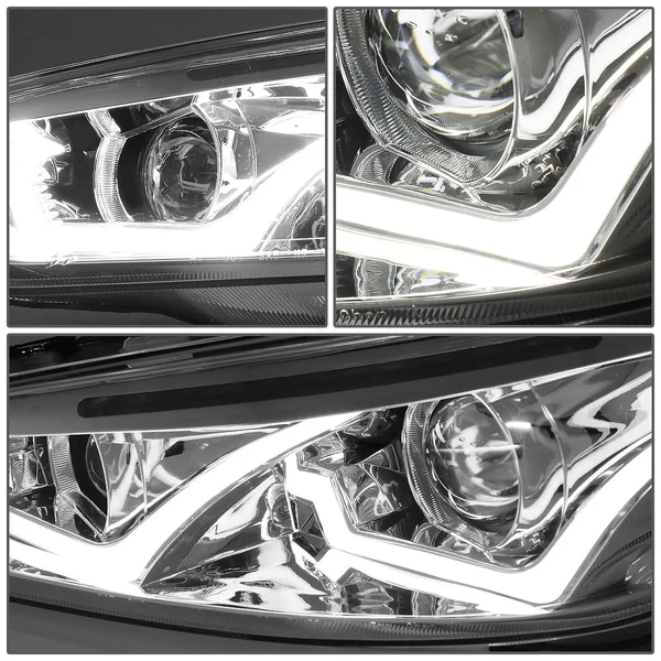 DNA Motoring for 15-17 Ford Focus Dual Halo LED DRL Light Bar+Turn Signal Projector Headlight Chrome Housing Clear Corner Headla