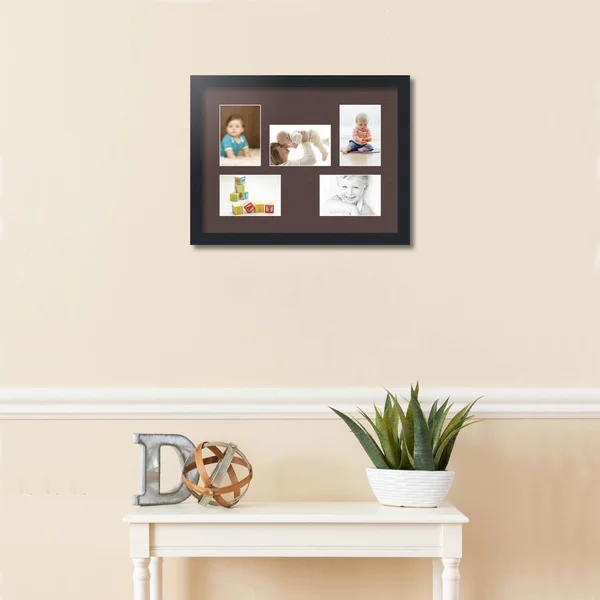Collage Picture Frame - Satin Black Frame with 5 openings for 4x6 Photos with Brown Peat Mat. D3926DN322, ArtToFrames