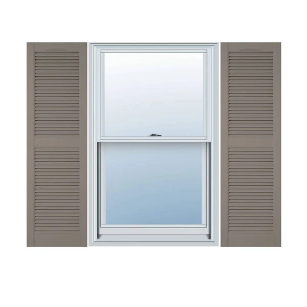 18 inchw x 68 inchh Lifetime Vinyl - Custom Straight Top Center Mullion, Open Louver Shutters, Clay
