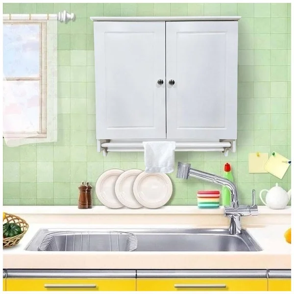 Yaheetech Bathroom/Kitchen Wall Mounted Cabinet White Double Door & Hanging Bar Storage Cupboard CAMPN00050504, 24 x 9 x 25"