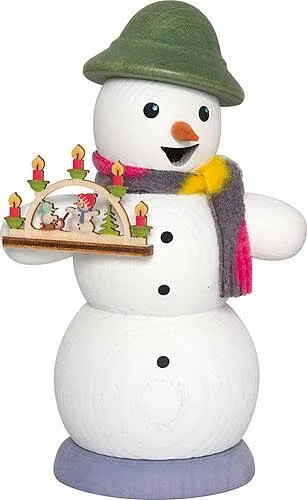 Smoker - Snowman with Candle Arch (13cm/5.1 inch) by Drechslerei Kuhnert - Authentic German Smokers - German Erzgebirge Craftsma