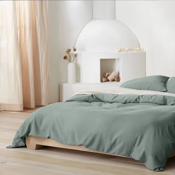 King Heavyweight Linen Blend Duvet Cover & Sham Set Sage Green - Casaluna