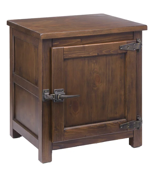 Portland Ice Box Wooden Side Table with Storage, Walnut Finish, Brown