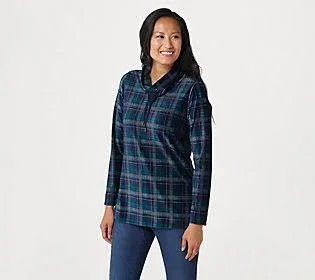 Susan Graver Weekend Regular Printed Knit or Solid Tunic, Size Large, Plaid