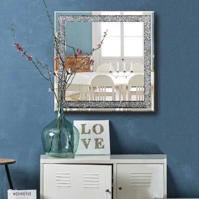 Rectangle Sparkling Decorative Wall Mirror for Home Decoration with Silver Crystal Crush Diamond D閏or, Dimention16x20x1 inch, W