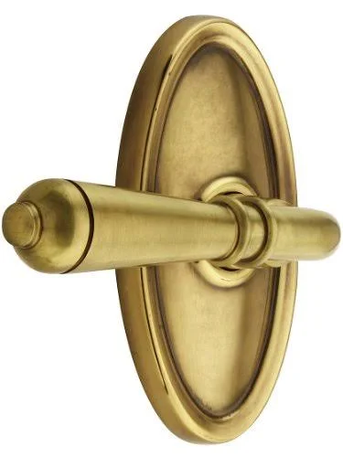 Emtek 4 1/2x22 Classic Brass Door Lever Set with Oval Rosette in French Antique - Interior Lever Type: Turino Lever, Hand Positio
