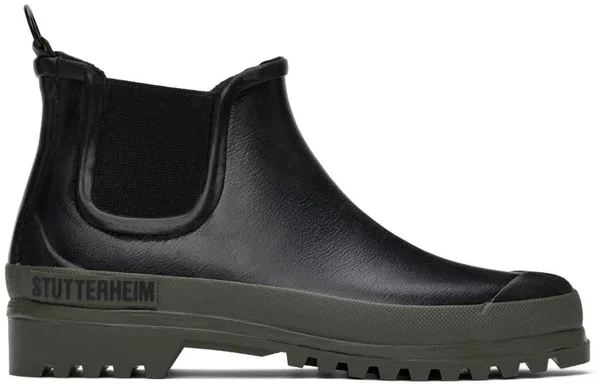 Stutterheim Black & Khaki Rainwalker Chelsea Boots