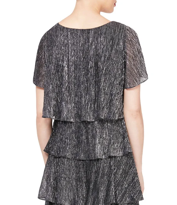 Ignite Evenings Shimmer Tiered Ruffle Scoop Neck Short Flutter Sleeve Dress - 6