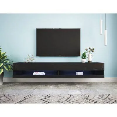 180 Wall Mounted Floating 80x22 TV Stand with 20 Color LEDs Black Orren Ellis Color: Black