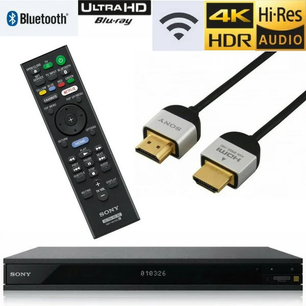Sony UBP-X800 Streaming 4K Ultra HD 3D Hi-Res Audio Wi-Fi and Bluetooth Built-in Blu-Ray Player with A 4K HDMI Cable and Remote