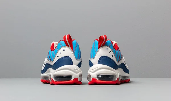 Nike White and Blue Air Max 98 Sneakers