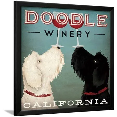 Doodle Wine Framed Print Wall Art by Ryan Fowler - Size: 30 x 30, Black